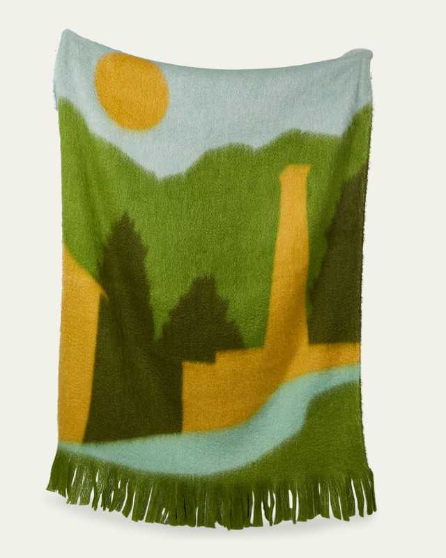 Views Collection Green Mohair Throw Blanket